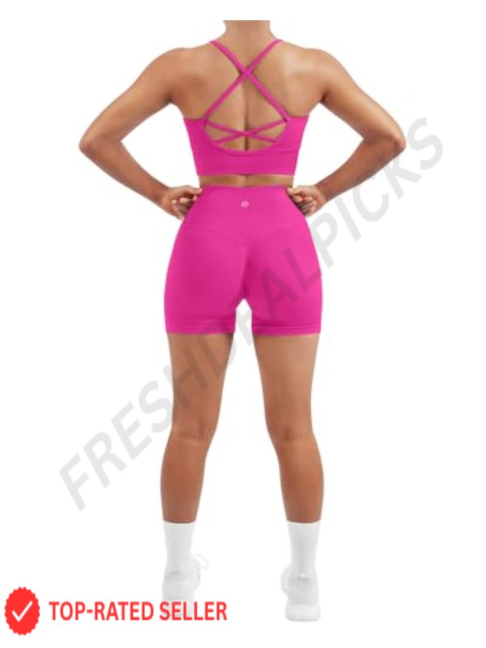 Seamless Two Piece Workout Set Criss Cross Back Sports Bra Gym Shorts